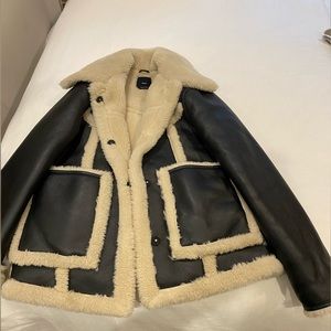 Mango faux leather/shearling coat